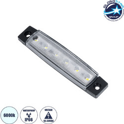 GLOBOSTAR(R) SIDEMARKER 79900 Φώτα Όγκου Οχημάτων LED 1.5W 150lm 120 DC 10-30V Αδιάβροχο IP66 Ψυχρό Λευκό 6000Κ - 6 x SMD2835 Sanan Chip - Μ9.5 x Π2 x Υ1.1cm