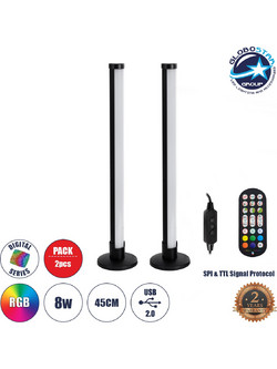 GLOBOSTAR(R) DIGICOLUMN 90760 Μοντέρνο Επιτραπέζιο Φωτιστικό LED 16W 1280lm 180 DC 5V IP20 RGB Dimmable - Lumileds SMD Chip - Μαύρο - Μ3 x Π3 x Υ45cm - Σετ 2 Τεμαχίων