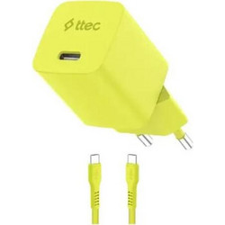 Ttec 2SCG45CN Φορτιστής με Καλώδιο USB-C με Θύρα USB-C 45W Quick Charge 3.0 & Power Delivery Neon Yellow
