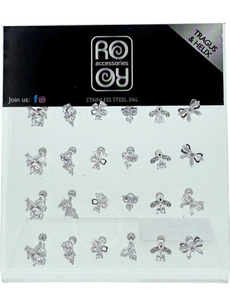 RO Accessories Σκουλαρίκια Τράγου & Πτερυγίου Αυτιού Ασημί με Στρας TR215979