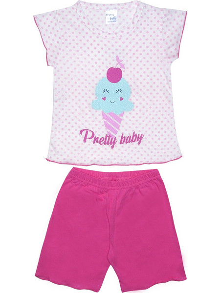 Pretty Baby Ice Cream Παιδική Πιτζάμα Βαμβακερή Καλοκαιρινή Λευκή Φούξια 65525
