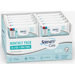 SERENITY CARE μαντηλακια για ηλικιωμενους Monthly Pack 8πακ Χ 63τμχ