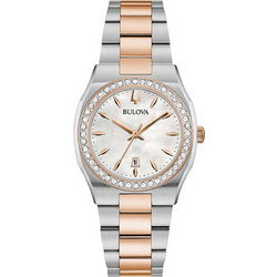 Bulova Γυναικείο Ρολόι με Ασημί Ροζ Χρυσό Μεταλλικό Μπρασελέ 98R283