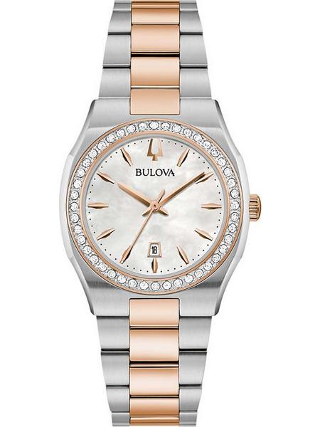Bulova Γυναικείο Ρολόι με Ασημί Ροζ Χρυσό Μεταλλικό Μπρασελέ 98R283