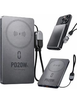 Ασύρματο Power Bank 5000mAh Γρήγορης Φόρτισης 20W με Αλουμινένιο Περίβλημα σε Γκρι Χρώμα