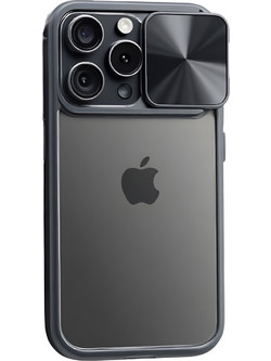 Forcell iPhone 15 Pro Max Slider Camera Θήκη Με Πλαίσιο Σιλικόνης Διάφανη - Black
