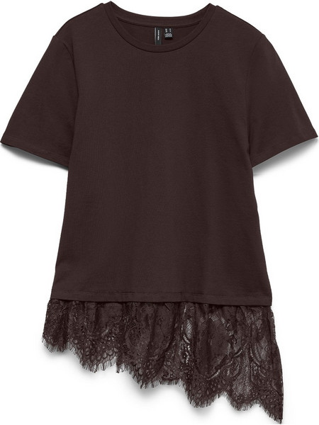 T-Shirt Vmbrit Ss O-Neck Lace 10353960 19-1109 TCX chocolate torte