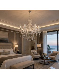 Artekko Chandelier Πολυέλαιος 8φωτος Ε14 με Διάφανο Κρύσταλλο (68x68x68)cm Διάφανο