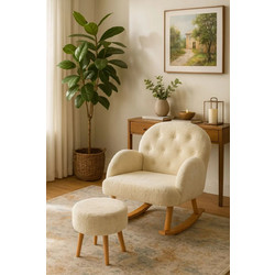 Stewe Home Κουνιστή Πολυθρόνα Teddy Γκρι Κρεμ 60x65x60cm