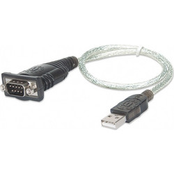 Manhattan USB-A to Serial Converter cable, 45cm, Male to Male, Serial/RS232/COM/DB9, Prolific PL-2303RA Chip, Black/Silver cable, Three Year Warranty, Equivalent to ICUSB232V2 205146