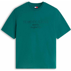 Tommy Jeans ανδρικό T-shirt με ανάγλυφο ton-sur-ton λογότυπο Oversized Fit - DM0DM22545 Πετρόλ