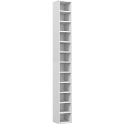 HOMCOM Ραφιέρα CD 12 Ραφιών για 204 CD, MDF/Μοριοσανίδα, 21x20x175 εκ. Λευκή 833-135V80WT
