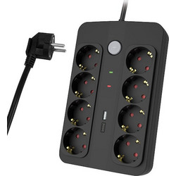 Powertech Πολύπριζο 8 Θέσεων με USB-A, USB-C, Διακόπτη και Καλώδιο 1.5m