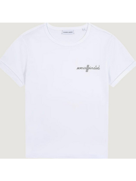 Maison Labiche γυναικείο T-shirt μονόχρωμο με κεντημένο lettering Overcaffeinated - AAWPOITOUOVERCA Λευκό