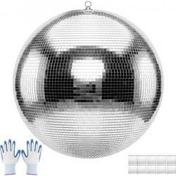 VEVOR Mirror Disco Ball 600 mm Ασημένια αντανακλαστική μπάλα με κρεμαστό δαχτυλίδι, για πάρτι διακόσμησης σπιτιού Stage Props DJ Dance Club, 2 μεγέθη πλακιδίων καθρέφτη, Reflects Light, Μεγάλη Γάμος Μ