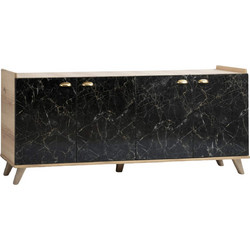 ΜΠΟΥΦΕΣ ΜΕΛΑΜΙΝΗΣ HM9045.01 NATURAL WOOD - ΜΑΥΡΟ ΜΑΡΜΑΡΟ 180x41x77,8Y εκ