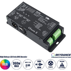 GLOBOSTAR(R) 73144 SKYDANCE S3-DX PRISM High Voltage RGB Controller / Decoder 3CH AC 110-240V σε DC 110-240V 4.5A 1080W Max IP20 - DMX512/RDM + RF 2.4GHz + 1000-8000Hz PWM + Linear/Logarithmic Dimming