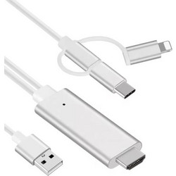 Αντάπτορας Καλώδιο 3 in 1 Type C/Micro USB/Lightning To HDMI Converter Cable 1.8m Black 1080HD
