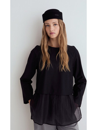 YERSE Wool shirt-tunic two fabrics black 45816