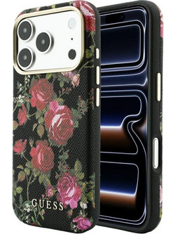 Guess Blossom Roses Print Magsafe Back Cover Black (iPhone 18 Pro Max / 17 Pro Max)