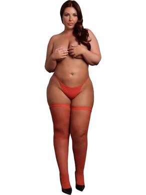 Κάλτσες Thigh High LEG AVENUE με Χρυσό Glitter - Κόκκινο Plus Size