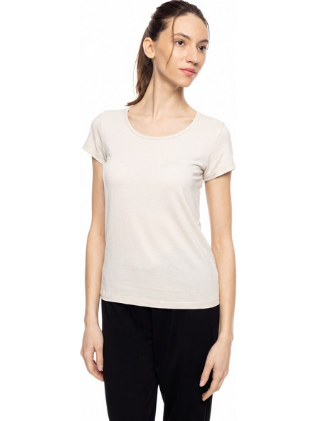 Γυναικεία Κοντομάνικη Μπλούζα Top - Pink Label - Λευκή - Tencel / Wool