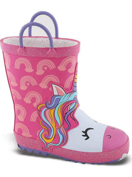 Smart Kids Παιδικές Γαλότσες Κορίτσι Μονόκερος Pink Με Επένδυση