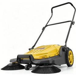 VEVOR Walk-Behind Hand Push Floor Sweeper, Manual Floor Sweeper Non-Electric with 650mm Sweeping Width, 18.9L Waste Container & Adjustable Folding Handle for Yards Walkways Patios Garages - Yellow