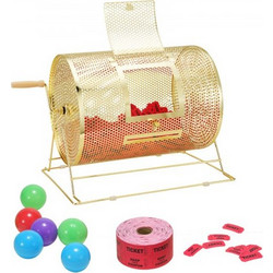 VEVOR Raffle Drum, 16.1 x O12 inch Brass Plated Raffle Ticket Spinning Cage, Holds 5000 Tickets or 200 Ping Pong Balls, Metal Lottery Spinning Drawing with Wooden Turning Handle, for Bingo Ballot Part