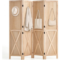 VEVOR Wood Room Divider 4 Panels 1520mm Pegboard Wood αναδιπλούμενη οθόνη Privacy, για διαχωρισμό δωματίου & διακόσμηση σπιτιού, συμπαγές πλαίσιο με μοτίβο X, μεντεσέδες διπλής κατεύθυνσης 360 ρουστίκ
