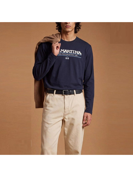 LA MARTINA MEN S COTTON JERSEY T-SHIRT WITH LOGO PRINT - ELBIO NAVY