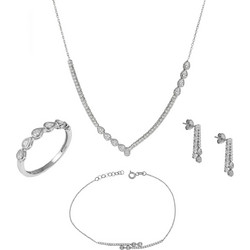 Λευκόχρυσο σετ Κ14 με λευκές πέτρες SET056585 SET056585 Χρυσός 14 Καράτια