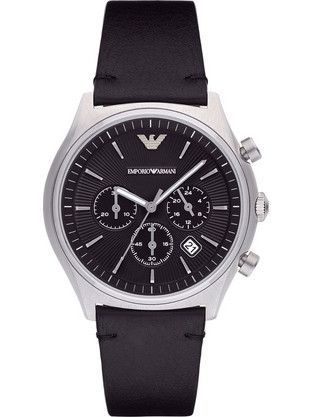 Emporio Armani Ανδρικό Ρολόι Χρονογράφος με Μαύρο Δερμάτινο Λουράκι AR1975
