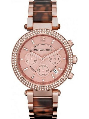 Michael Kors Γυναικείο Ρολόι Χρονογράφος με Καφέ Ροζ Χρυσό Μεταλλικό Μπρασελέ MK5538