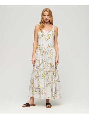 Superdry Midi Καλοκαιρινό Καθημερινό Φόρεμα Floral Εκρού W8011725A-2HA