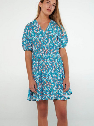 Vamp Mini Καλοκαιρινό Καθημερινό Φόρεμα Floral Γαλάζιο 17230