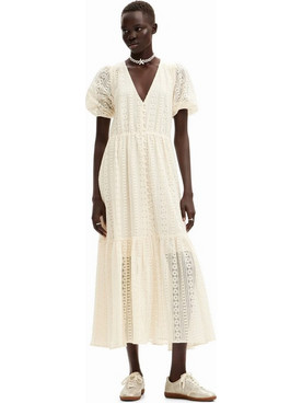 Desigual Midi Καλοκαιρινό Καθημερινό Φόρεμα Λευκό 24SWVW05-1001