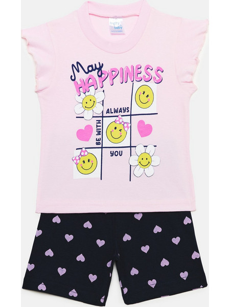 Pretty Baby Παιδική Πιτζάμα Βαμβακερή Καλοκαιρινή Ροζ Μαύρη 65539-538