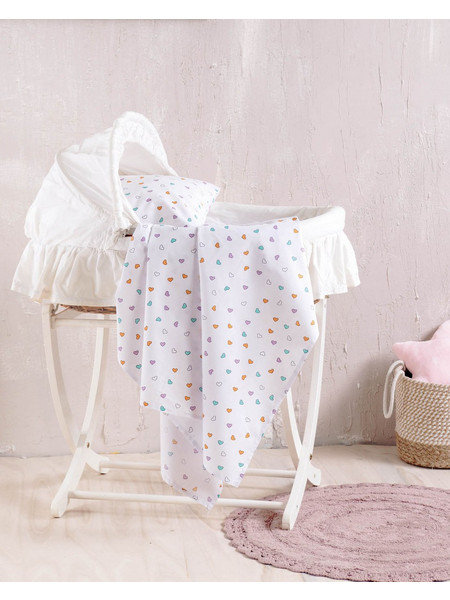 Rythmos Tiny Heart Βρεφικό Σεντόνι Λίκνου Βαμβακερό 80x110 White