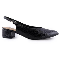 Piccadilly Ανατομικές Γόβες Slingback Δερμάτινες με Χοντρό Χαμηλό Τακούνι Μαύρες 779-23149