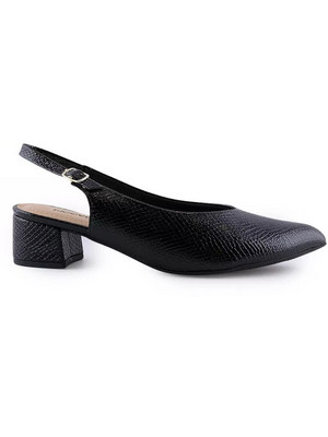 Piccadilly Ανατομικές Γόβες Slingback Δερμάτινες με Χοντρό Χαμηλό Τακούνι Μαύρες 779-23149