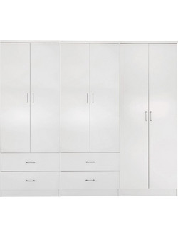 HomeMarkt Εξάφυλλη Ντουλάπα Ρούχων Reina Λευκή 240x43x181cm HM21062.05
