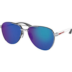 Prada PR51YS 1BC08U Ανδρικά Γυαλιά Ηλίου Aviator Μεταλλικά Λευκά με Μπλε Φακό
