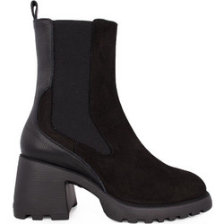 Wonders Γυναικεία Μποτάκια Chelsea Suede Μαύρα με Χοντρό Χαμηλό Τακούνι G-6705