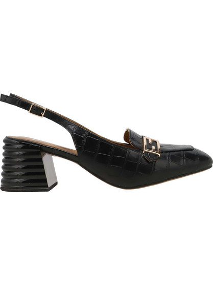 Favela Colbert Γόβες Slingback Δερμάτινες με Χοντρό Χαμηλό Τακούνι Μαύρες 0116000915-1