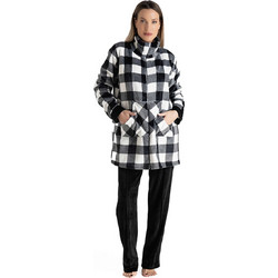 Rachel Γυναικεία Ρόμπα Χειμωνιάτικη Fleece Μαύρη Λευκή 13298