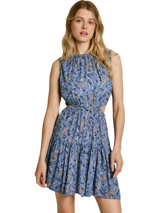 Pepe Jeans Mini Καλοκαιρινό Βραδινό Φόρεμα Μεταξωτό Μπλε PL953562-553