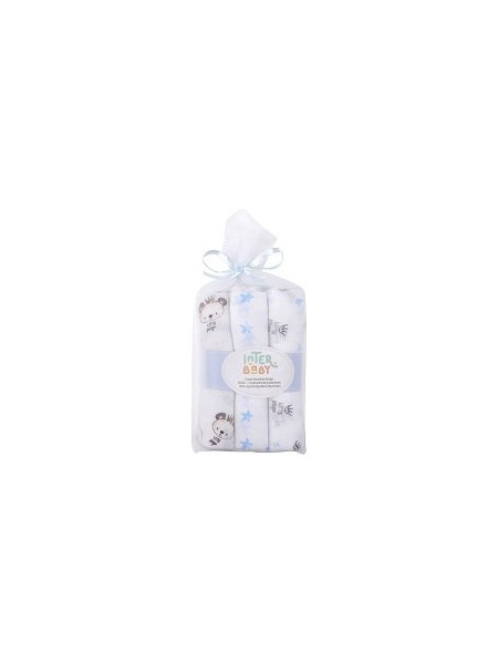 Interbaby Bear Πάνες Αγκαλιάς Γαλάζιες Λευκές 80x80cm 3τμχ
