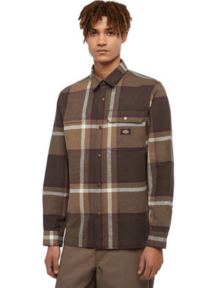 Dickies Ανδρικό Πουκάμισο Βαμβακερό Καρό Μακρυμάνικο Κανονική Γραμμή Καφέ DK0A4XGU0DB1
