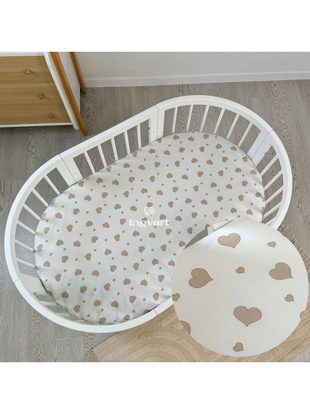 Ingvart Midi Smart Bed & Nika Βρεφικό Σεντόνι Κούνιας Βαμβακερό με Λάστιχο 70x120 Hearts Ecru